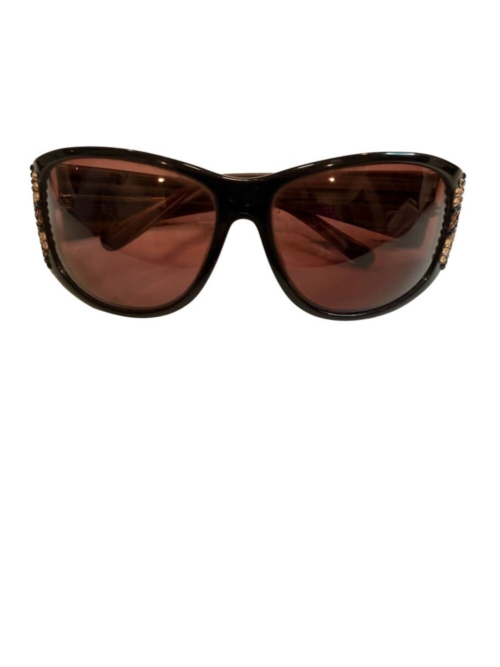 Chico's Rhinestone Embellished Brown Shield Sunglasses | Glam Animal Print
